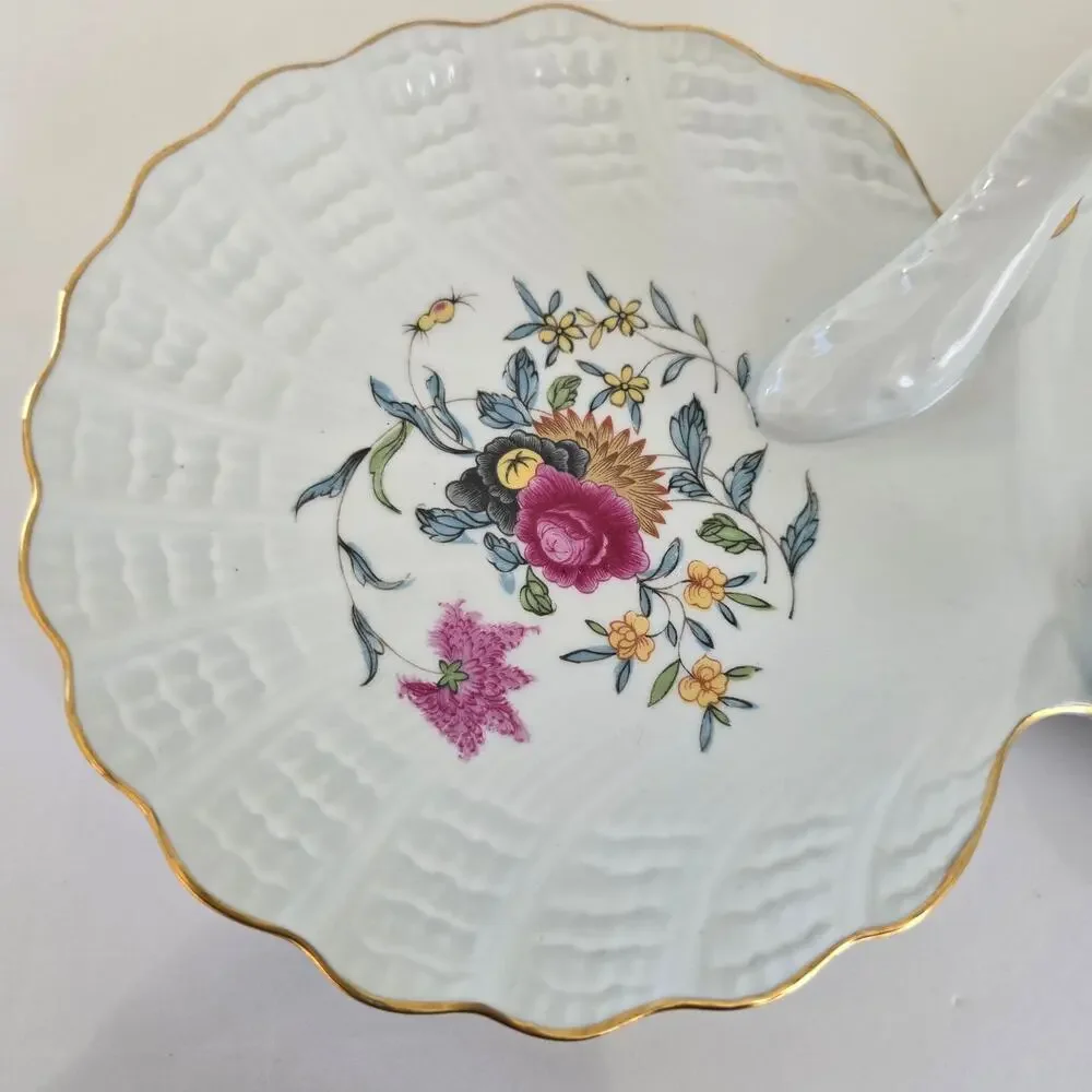 Vintage Haviland Limoge France Pondichery Handled Floral Double Shell Dish 1958